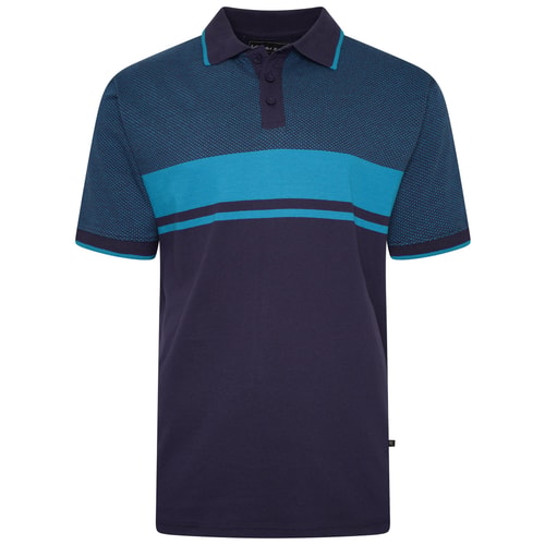 KAM Dobby Weave Block Polo Turk Blue